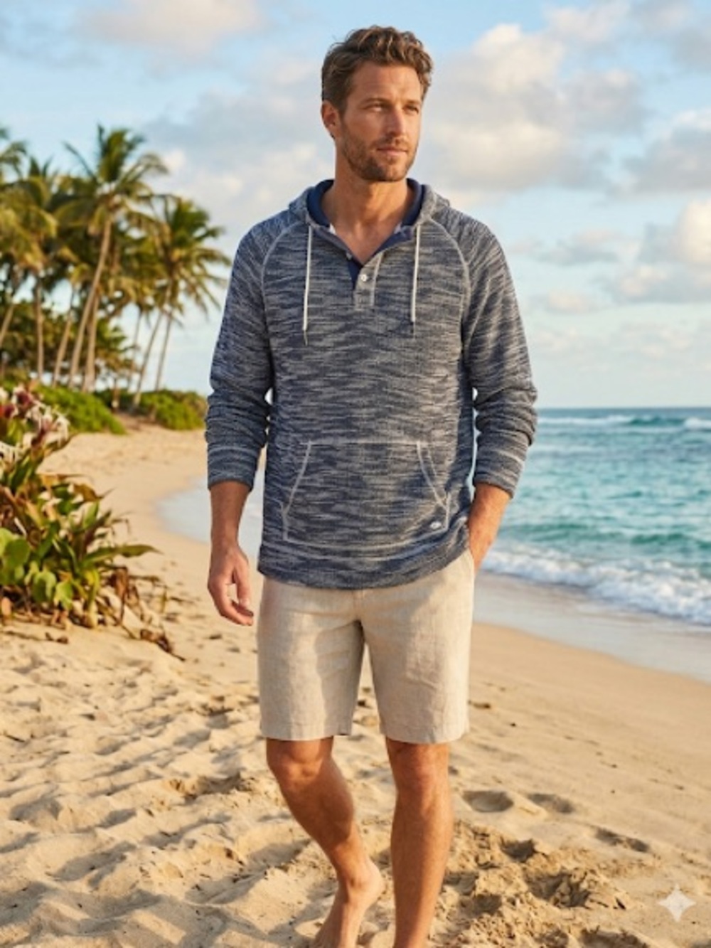 Tommy Bahama Navy and White Marled Hoodie Pullover XXL Beach